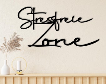 Schriftzug Stressfreie Zone XXL Holz Deko Geschenke Wandtattoo – Wanddeko Schild für Schlafzimmer Wohnzimmer Büro Wellness Ruheraum