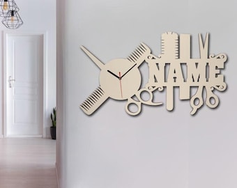 Regalo Parrucchiere Orologio da Parete Personalizzato con Nome I Idea Regalo in Legno Dipendente Parrucchiere per Inaugurazione Salone Compleanno Natale