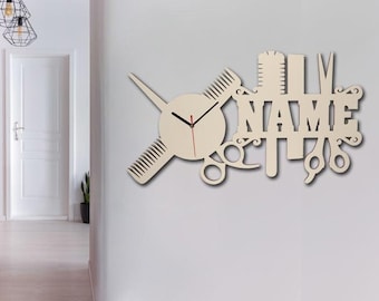 Peluquería Regalos Reloj de pared personalizado con nombre I Madera Regalo Idea Empleado Peluquería al Salón Apertura Cumpleaños Navidad