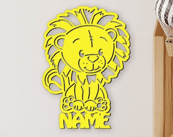 Lion Lamp Slumber Light Night Light Personalized with Name I Wood Gift for Kids I Battery Powered