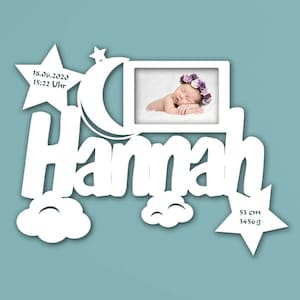 Baby photo frame wooden wall personalized with name & birth date for boys and girls for birth baby gifts I 10 cm x 15 cm photos