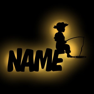 LED Fisherman Boy Wooden Decoration Wall Lamp Night Light Slumber Light Personalized with Name I Gifts for Nature Lovers I Battery Operated