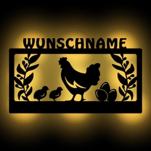 Hühnerfarm Geschenk personalisiert mit Namen I Holz Wand Lampe Geschenkideen Hühnerfreunde Hühner Huhn für Erwachsene & Kinder I Batterie Bild 1