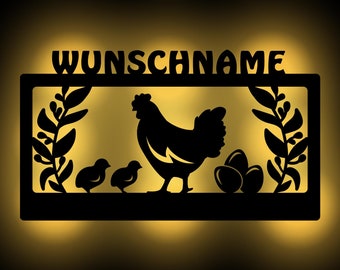 Chicken Farm Gift Personalized with Name I Wooden Wall Lamp Gift Ideas Chicken Friends Chickens Chicken for Adults & Kids I Battery