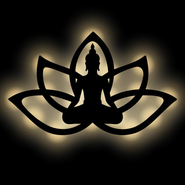 Yoga Meditation Holz Deko Wand Lampe I Geschenke für Spirituelle Budda Fans I Batteriebetrieben