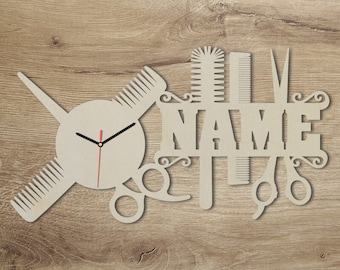 Hairdresser gifts wall clock personalized with name I wooden gift idea employee hairdresser for salon opening birthday Christmas