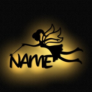 LED Fairy Wooden Wall Lamp Night Light Slumber Light Personalized with Name I Gift Girl Nursery I Battery Operated