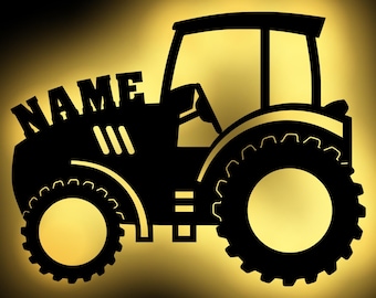 Tractor Lamp Wooden Wall Night Light Nightlight Personalized with Name I Wooden Gifts I Battery Operated