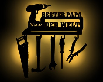 Handwerker Bester Papa der Welt Geschenke Deko Wand Licht personalisiert mit Namen I Holz Geschenkideen zum Vatertag oder Geburtstag