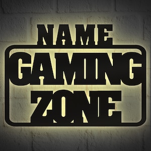 Gamingzone Gaming Zone Gamer-present | Vägglampa i trä, väggdekor, nörd, väggdekorationsskylt | Batteridriven