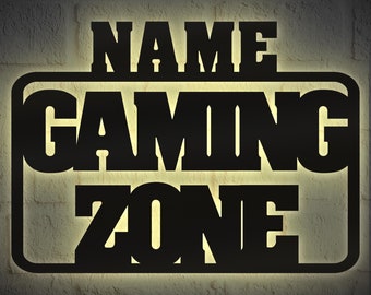 Gamingzone Gaming Zone Gamer Gift I Houten wandlamp Wanddecoratie Nerd Wanddecoratiebord I Werkt op batterijen