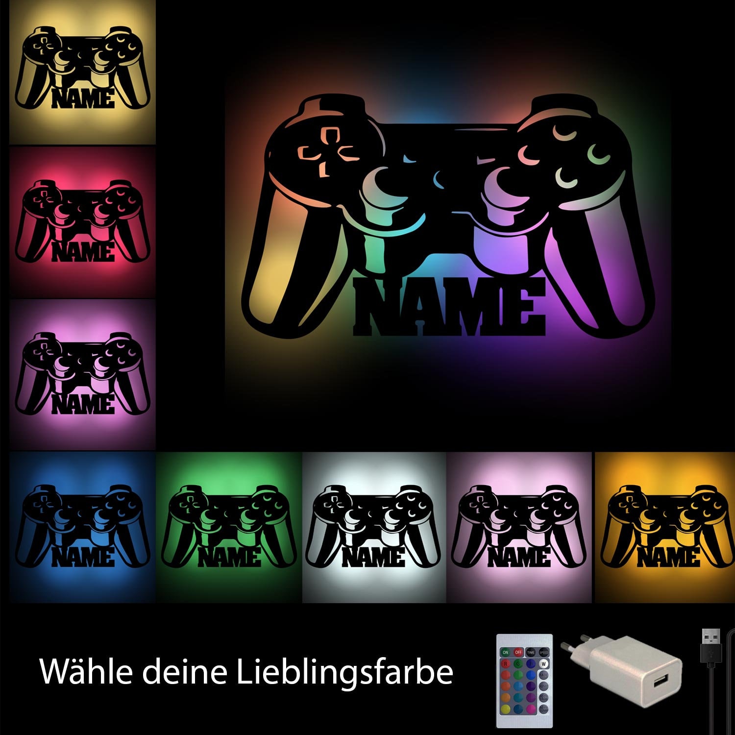 Coole Gaming Geschenke Wand Deko Licht personalisiert mit Namen Geschenk  für Frauen Männer Kinder Junge Mädchen Farbwechsel Fernbedienung - .de