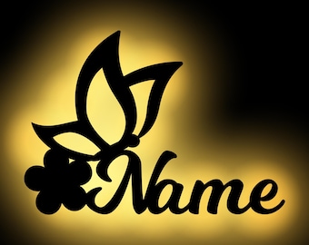 Butterfly night lamp night light wall lamp wall decoration personalized with name I wooden gifts for girls I battery operated