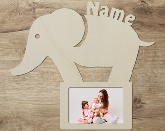 Elefant Bilderrahmen personalisiert mit Namen I Holz Geschenke für Elefanten Fans Geschenkidee Geburtstag I 15x10 cm Foto