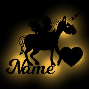 Unicorn Lamp Horse Wall Lamp Slumber Light Night Light Personalized with Name I Wood Gifts for Birth for Girls I Battery Operation image 1