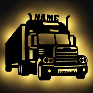 LED Truck Wood Decoration Wall Lamp Night Light Slumber Light Personalized with Name I Gifts for Truck Driver I Battery Powered image 1