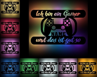 I'm a gamer - decorative RGB wall light with name personalized as a birthday gift for gamers I USB color change with remote control