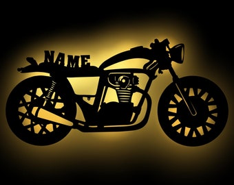 Gifts for motorcyclists men women wooden wall lamp personalized with name I gift for a birthday Christmas I battery operation