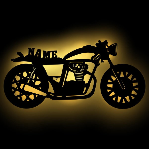 Geschenke für Motorradfahrer Männer Frauen Holz Wand Lampe personalisiert mit Namen I Geschenk zum Geburtstag Weihnachten I Batteriebetrieb