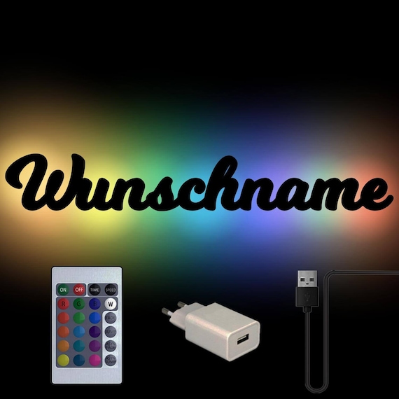 USB Farbwechsel Wunschname Holz Wand Lampe Nachtlicht Schlummerlicht personalisiert mit Namen als Geschenk