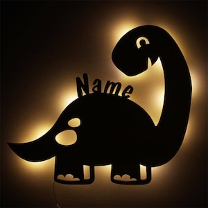 Dino Geschenke Lampe Schlummerlicht Nachtlicht personalisiert mit Namen I Holz Kinder Geschenk für Dinosaurier Fans I Batteriebetrieben zdjęcie 1