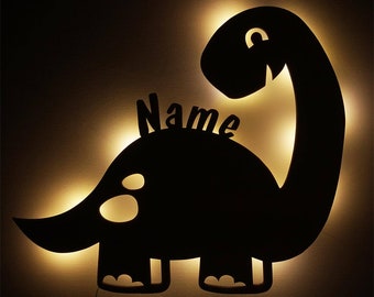 Dino Gifts Lamp Slumber Light Night Light Personalized with Name I Wooden Children Gift for Dinosaur Fans I Battery Powered