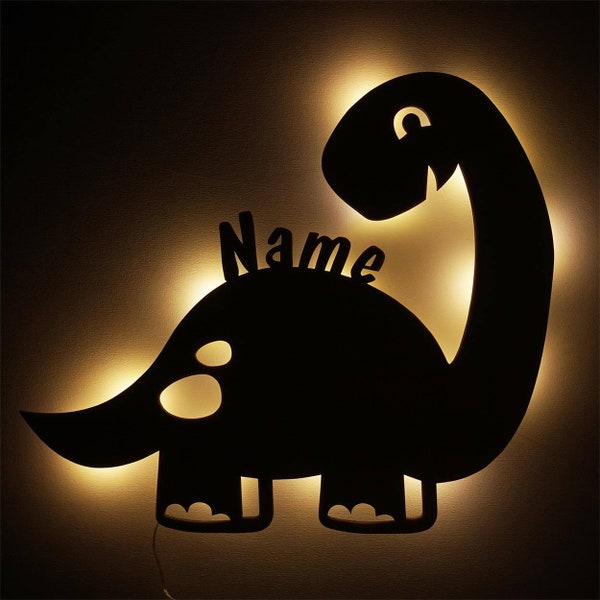 Dino Regalos Lámpara Sueño Luz Noche Luz Personalizada con Nombre I Madera Niños Regalo para Dinosaurios I Funciona con batería