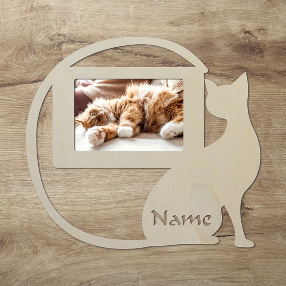 Chat cadre photo en bois personnalisé avec le nom I Cadeaux pour les  amateurs de chats -  France