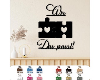 XXL Holz Geschenke Paare Sie & Ihn Valentinstag Hochzeit Wandtattoo Puzzleteile – Liebesbeweis Wanddeko für Schlafzimmer und Wohnzimmer