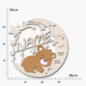 Personalisierbares Nachtlicht Bär auf Mond aus Holz | Kinderzimmer Lampe mit Name | Warmweiß oder RGB LED mit Fernbedienung | Taufe & Geburt Bild 7