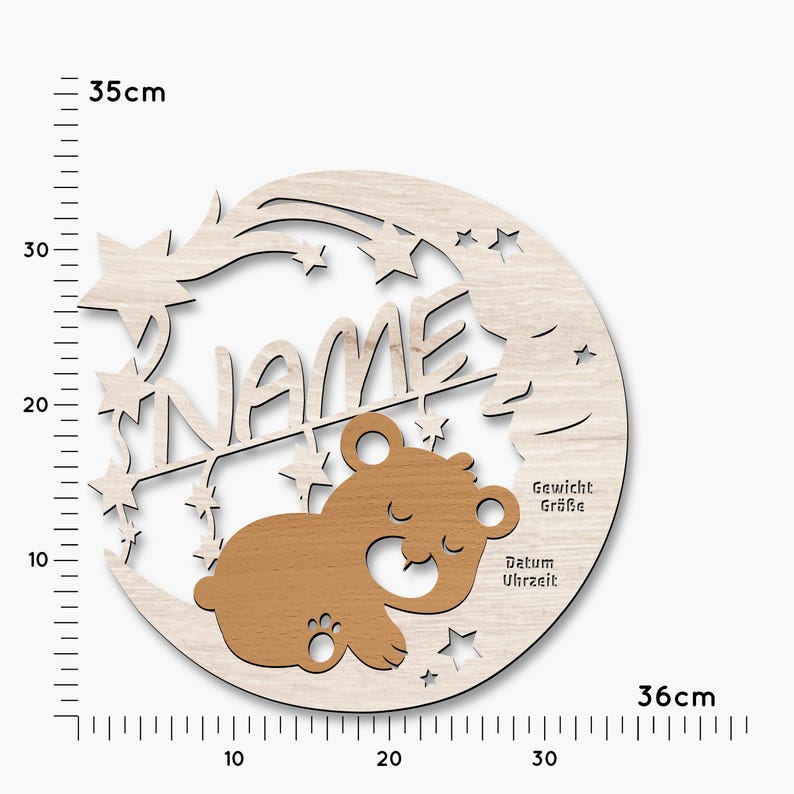 Personalisierbares Nachtlicht Bär auf Mond aus Holz | Kinderzimmer Lampe mit Name | Warmweiß oder RGB LED mit Fernbedienung | Taufe & Geburt Bild 7