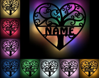 USB Wanddecoratie Tree of Life Familie Bruiloft Liefde Houten Wandlamp Gepersonaliseerd met Naam