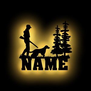 Hunter Decoration Wooden Wall Lamp Night Light Snooze Light Personalized with Name I Gift for Young & Old I Battery Operation