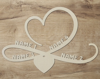 Unendlich Zeichen Schild Namensschild Türschild Holz personalisiert bis zu 4 Namen I Familie Geschenk zum Einzug I Farbe LED I Wohnzimmer