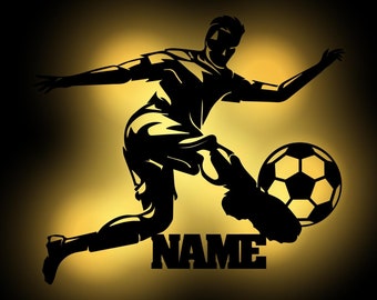 Football gifts decoration wall light personalized with name I wooden football gift idea for birthday for footballer I battery operated