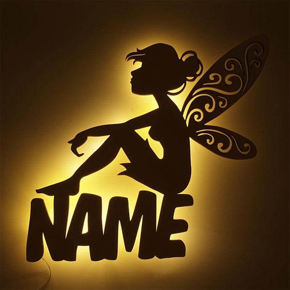 Veilleuse Murale Personnalisée Avec Prénom - Lampe LED En Bois Gravée RGB - Cadeau Naissance Ou Baptême