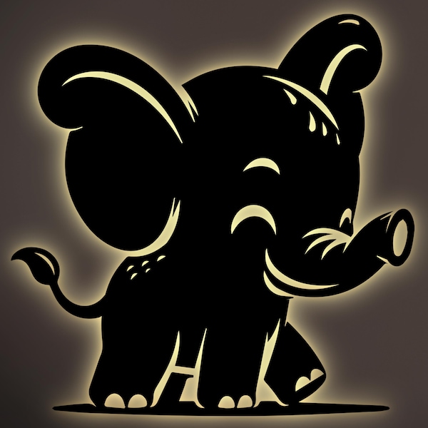 DIY Baby Elefant LED Schlummerlicht aus MDF Holz – Batteriebetriebene Dekolampe & Einschlafhilfe, Geschenk für Elefanten Freunde, 12 Farben
