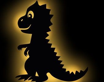 LED Dino Wand Lampe Schlummerlicht Nachtlicht I Holz Kinder Geschenke für Dinosaurier Fans I Batteriebetrieben