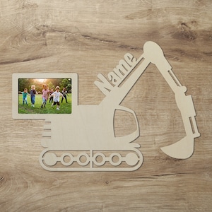 Excavator wood picture frame personalized with name I Gifts for children and excavator lovers