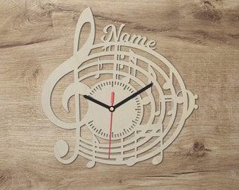 Noten Musik Uhr Wand Deko personalisiert mit Namen I Geschenk Geschenkidee für Erwachsene & Musiker I Batteriebetrieb