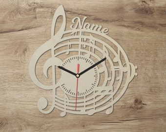 Bladmuziek horloge wanddecoratie gepersonaliseerd met naam ik cadeau cadeau idee voor volwassenen en muzikanten I batterij werking