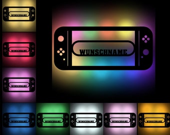 Gaming Wood Wall Lamp Décoration Lumière Personnalisée avec Le Nom comme un Cadeau pour les Fans de Gamer Switch I USB Changement de couleur avec télécommande