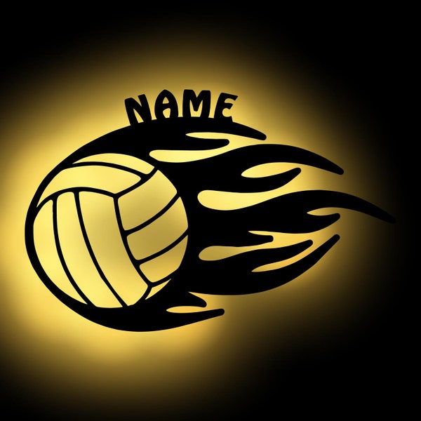 Personalisierte Volleyball Geschenke Holz Deko Wand Lampe Nachtlicht personalisiert mit Namen I Batteriebetrieben
