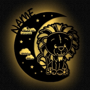 Wall lamp personalized baby wooden wall moon lamp with name I Baby gifts gift for birth baptism for boy & girl I Battery operated