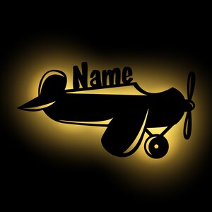 Airplane night light wooden wall lamp decorative light personalized with name I Gift for children and airplane fans I Battery operated