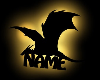 Lampada da parete a LED in legno con drago, luce notturna per dormire, personalizzata con nome, regalo per ragazzi e ragazze, funzionamento a batteria