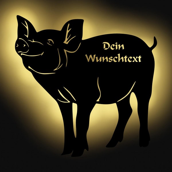 LED Schwein Ferkel Wand Lampe Nachtlicht Schlummerlicht personalisiert mit Namen I Geschenk für Kinder & Erwachsene I Batteriebetrieben