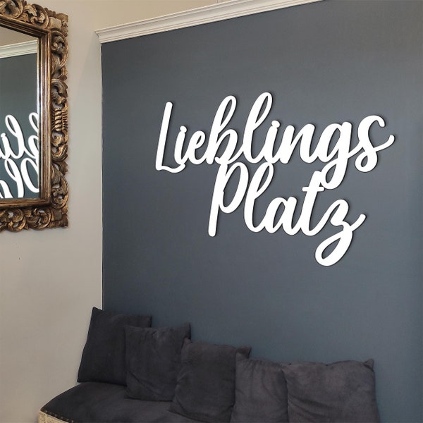 Lieblingsplatz Wanddeko Schriftzug Hausdeko aus Holz XXL Wohnzimmer Wohnung Büro Wand Deko