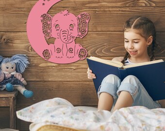 USB cambia colore elefante sulla luna lampada da parete in legno luce notturna per dormire personalizzata con nome come regalo per nascita e battesimo - Italia