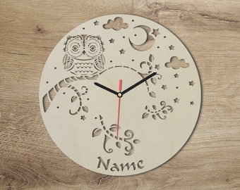 Eule Wanduhr personalisiert mit Namen I Geschenk Geschenkidee für Jungen & Mädchen für das Kinderzimmer